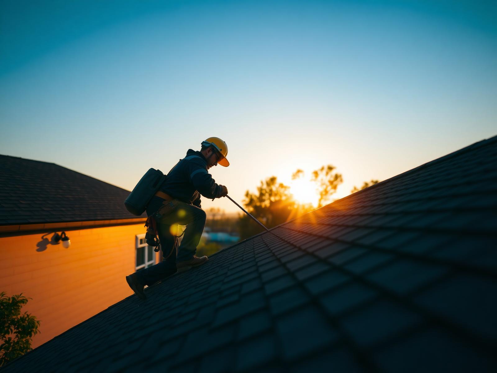 Professional roofer at work